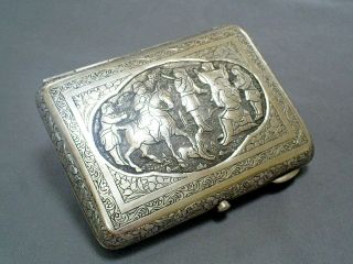 Fine Antique Indo Persian Solid Silver Embossed & Chased Cigarette/card Case