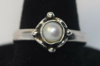 Vtg Sterling Silver 5 Mm Pearl Ring Size 7