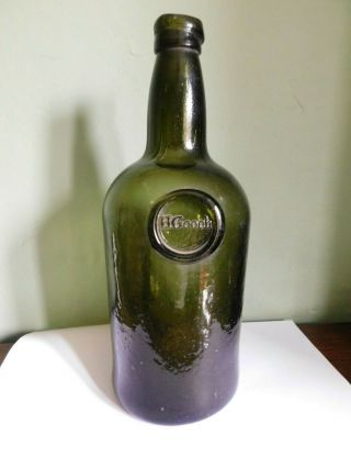 Antique Black Glass Wine Bottle - Seal H.  Gooch
