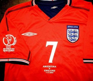 Vtg Umbro England Football Shirt Soccer Jersey Beckham 2002 World Cup Argentina