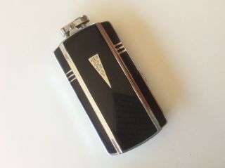 Vintage Ronson Art Deco Black Enamel Silver Tone Cigarette Case & Lighter
