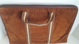 Vintage Zippered Brown Suede Laptop Brief Case Carry Bag 2