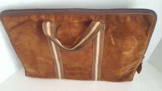 Vintage Zippered Brown Suede Laptop Brief Case Carry Bag 3