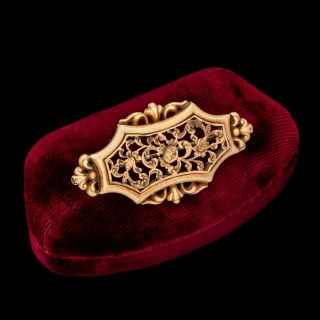 Antique Vintage Art Nouveau 14k Rose Gold Rococo Flower Curling Leaf Pin Brooch