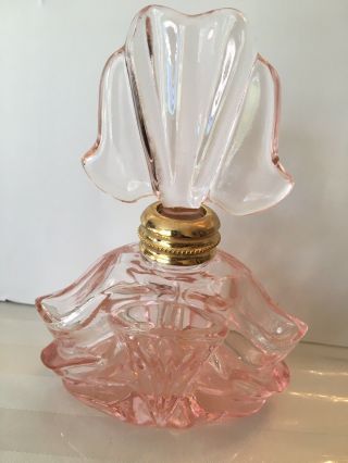 Vintage Pink Cut Glass Perfume Bottle With Stopper 6.  5”