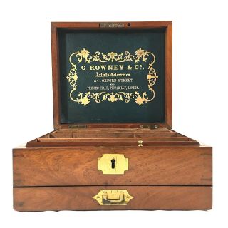 G Rowney Antique Victorian Artists Colourmen Mahogany Paint Box London C1885