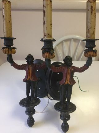 Vintage Monkey Sconces Bronze,  Brass,  Metal Pair Wall Mount Lamps