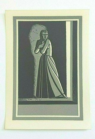Vintage Rockwell Kent Bookplate Antioch Co.  Woman Clutching Book