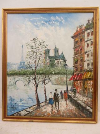 Vintage Old Painting Oil On Canvas Paris Signed