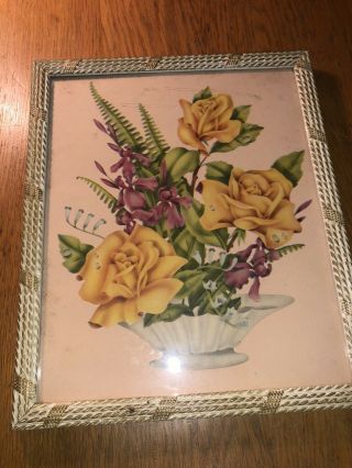 Averill Vintage 1940s Framed Signed Art Print Flower Bouquet In A Vase