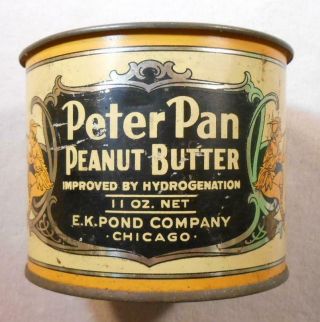 Vintage Ek Pond Co Chicago - Peter Pan Peanut Butter 11 0z Tin - Graphics