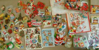 100s Of Vintage Christmas Seals & Stickers Santa Poinsettia Snowmen