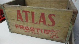 Vintage Atlas Frostie Root Beer Soda Pop Bottle Wood Box Wooden Crate