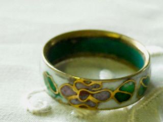 Vintage Chinese Art Handcraft White Color Flower Cloisonne Ring Size7