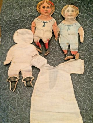 Set Of 3 Stitched Antique Cloth Dolls /over 100 Years Old Collectible W/dress
