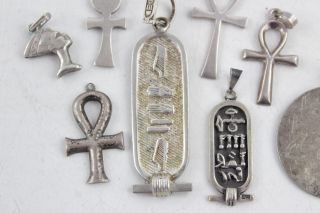 8 x Vintage.  925 Sterling Silver EGYPTIAN Revival PENDANTS inc.  Nefertiti (28g) 3