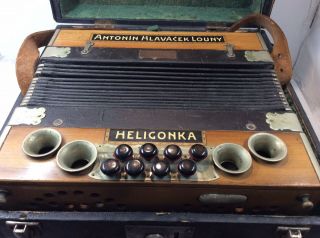Antique Antonin Hlavacek Louny Heligonka Accordion,  Case,  Inlay,  Mop