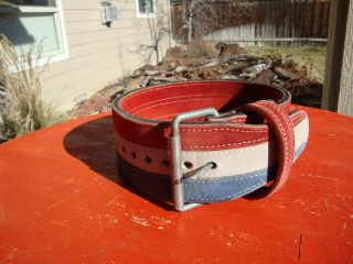 Vtg Inzer Usa Weight Lifting Belt Red White Blue Leather Small Olympics
