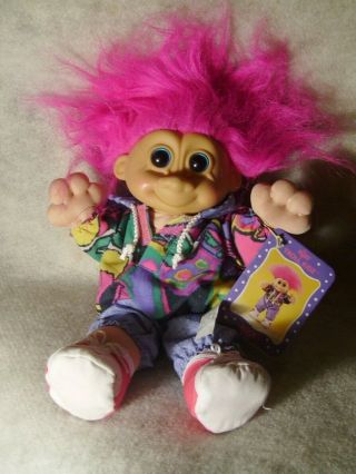 Vintage Russ Troll Kidz " Rocky " Doll Pink Hair Purple Jogging Suit Retro 90’s
