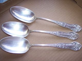 National Silver Co HOLLY 3 serving spoons & CAKE KNIFE c 1904 E.  H.  H.  Smith mono 2