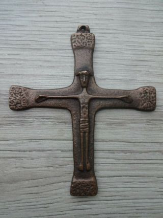 Romanesque Style Vintage German Bronze Crucifix Cross Great Work Of Sacred Art