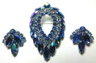Vintage D&e Juliana For Sarah Coventry,  Blue Lagoon Brooch/earrings Book Piece.