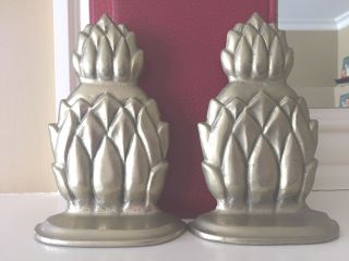 Vintage Solid Brass Pineapple Book Ends Set Of 2 Andrea By Sadek 6 " Tall 4 " Wide