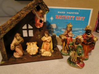 8 Piece Vintage Italian Nativity Set With Hand Crafted Manger Vintage Japan Made