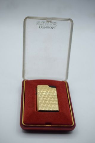 Ronson Quartz Lighter Electronic Gas Japan Cigarette Vintage Gold Case