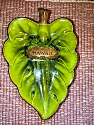 Vintage Treasure Craft Of Hawaii Leaf Ceramic Ashtray Tiki Bar Decor Man Cave