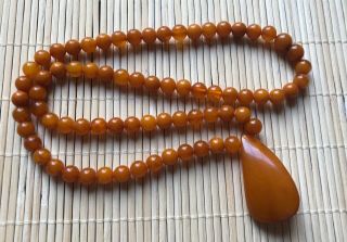 Old Geniune Natural Antique Baltic Vintage Amber Jewelry Stone Necklace Egg Yolk