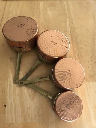 Vintage Copper Measuring Cup Set With Brass Handles