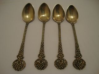 Set Of (4) Vintage Soviet Russian Gilded 916 Silver Spoons Sterling Teaspoons