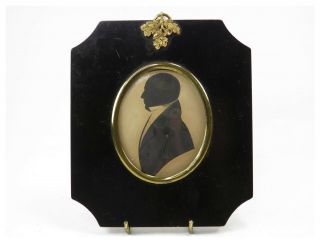 Antique 19th Century Portrait Miniature Silhouette Painting Of A Gentleman