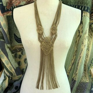 Vintage Huge 1970s Wide Statement Necklace Gold Tone Multi Chain Runway