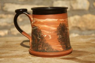 Large Vintage 1 Pint Studio Pottery Mug / Tankard Boscastle 1982 Mochaware Beer
