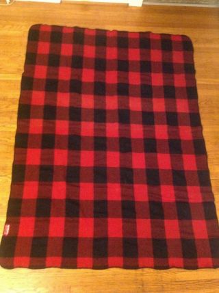 Marlboro Country Store Vintage Wool Blanket Black Red Buffalo Plaid Checkerboard