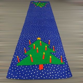 Vtg Marimekko Christmas Tree Table Runner Blue Polka Dot