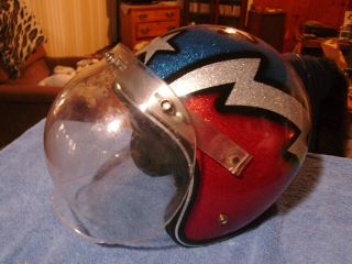 Vintage Rop 4170 Open Face Motorcycle,  Snowmobile Helmet Lightning Bolt And Stars