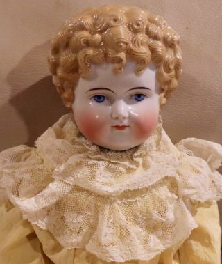 Antique Huge 26 " C1860 German Blond Curly Top China Head Doll On Body