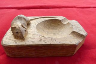 Vintage Robert Thompson Mouseman Carved Oak Ashtray