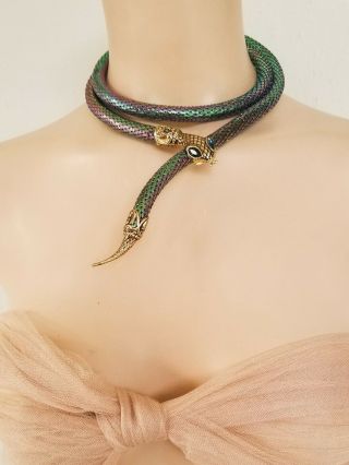 Vintage Stunning Necklace/belt Iredescent Mesh Snake Gold Tone Crystal 38 