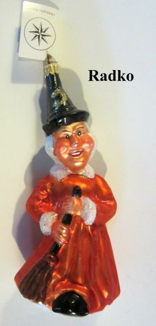 Vintage 1995 Christopher Radko Halloween Witch & Broom Ornament With Tag