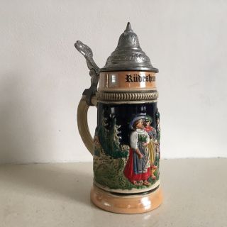 Vintage Egon Bay West German Bier Stein Rudesheim/rhein Ceramic & Pewter