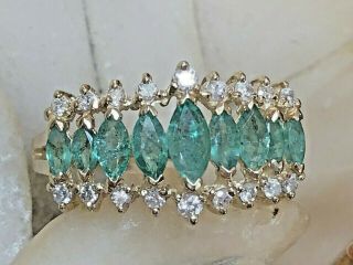 Antique Estate 14k Gold Natural Diamond Emerald Ring Band Wedding Appraisal