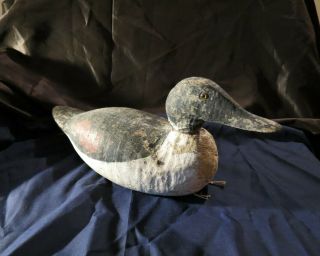 Antique Wood Carved Duck Decoy With Glass Eyes 16 "