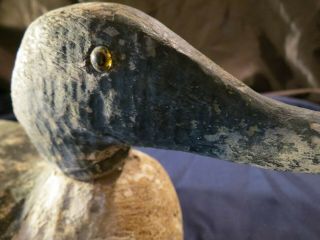 Antique Wood Carved Duck Decoy with Glass Eyes 16 