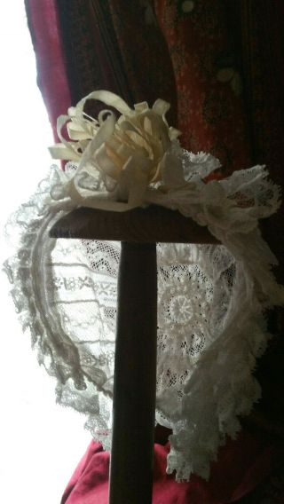 Lovely Antique French BeBe JUMEAU BRU Ect.  Lace Silk Ribbon Hat Bonnet 2