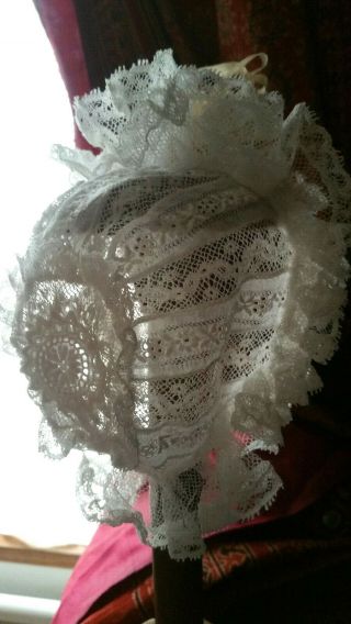 Lovely Antique French BeBe JUMEAU BRU Ect.  Lace Silk Ribbon Hat Bonnet 3