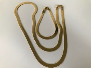 Vintage 1980’s Gold Tone Herringbone Chain Necklace & Bracelet
